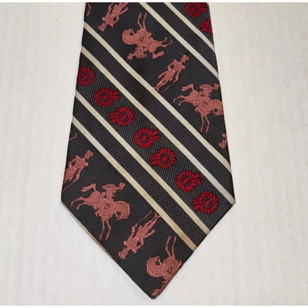 VTG Mr. Cricket Men's Textured REPP Wide Tie with Equestrian Figures 60's Horse